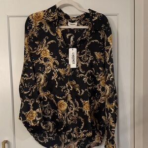 L'AGENCE Black and Gold Baroque Blouse